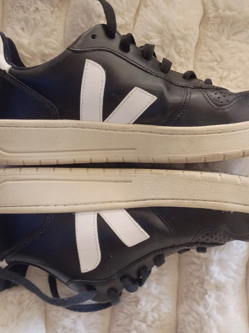Veja Black and White V-10 Leather Sneakers